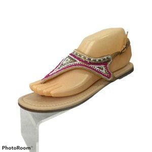 JUST FAB Louilla Nude Sandals Sz 7 Thong Blush Flat Womans Summer Vacation NEW